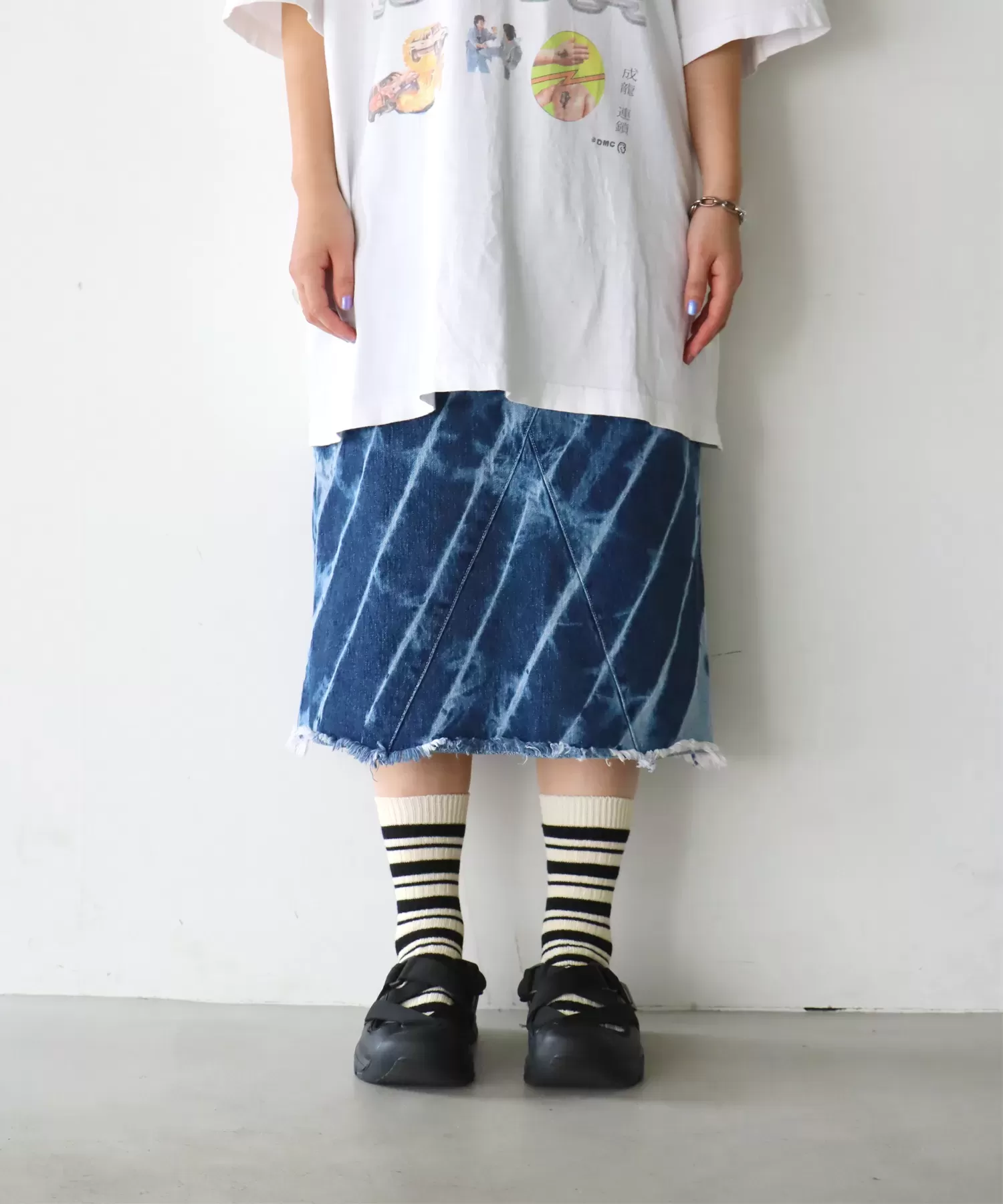 綿麻ボーダー クルーソックス